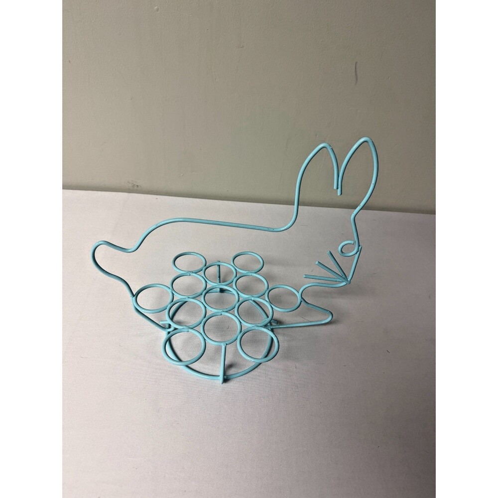 Turquoise Metal Bunny Rabbit Egg Holder 12 Egg Easter Display Stand